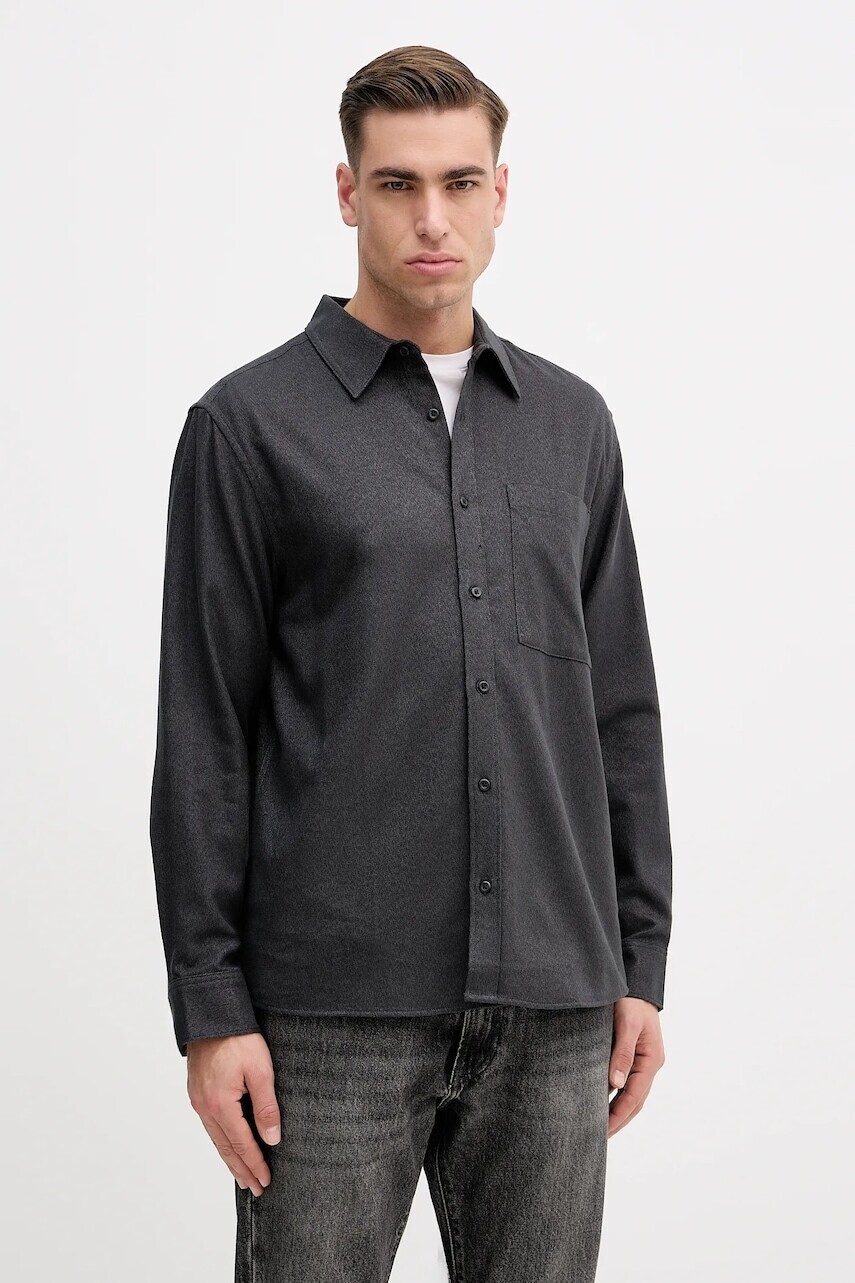 Bavlnená košeľa Calvin Klein Jeans šedá farba, regular, s klasickým golierom, LV14RE112G