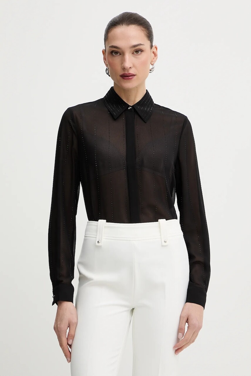 Košeľa Morgan čierna farba, regular, s klasickým golierom, CIMARO