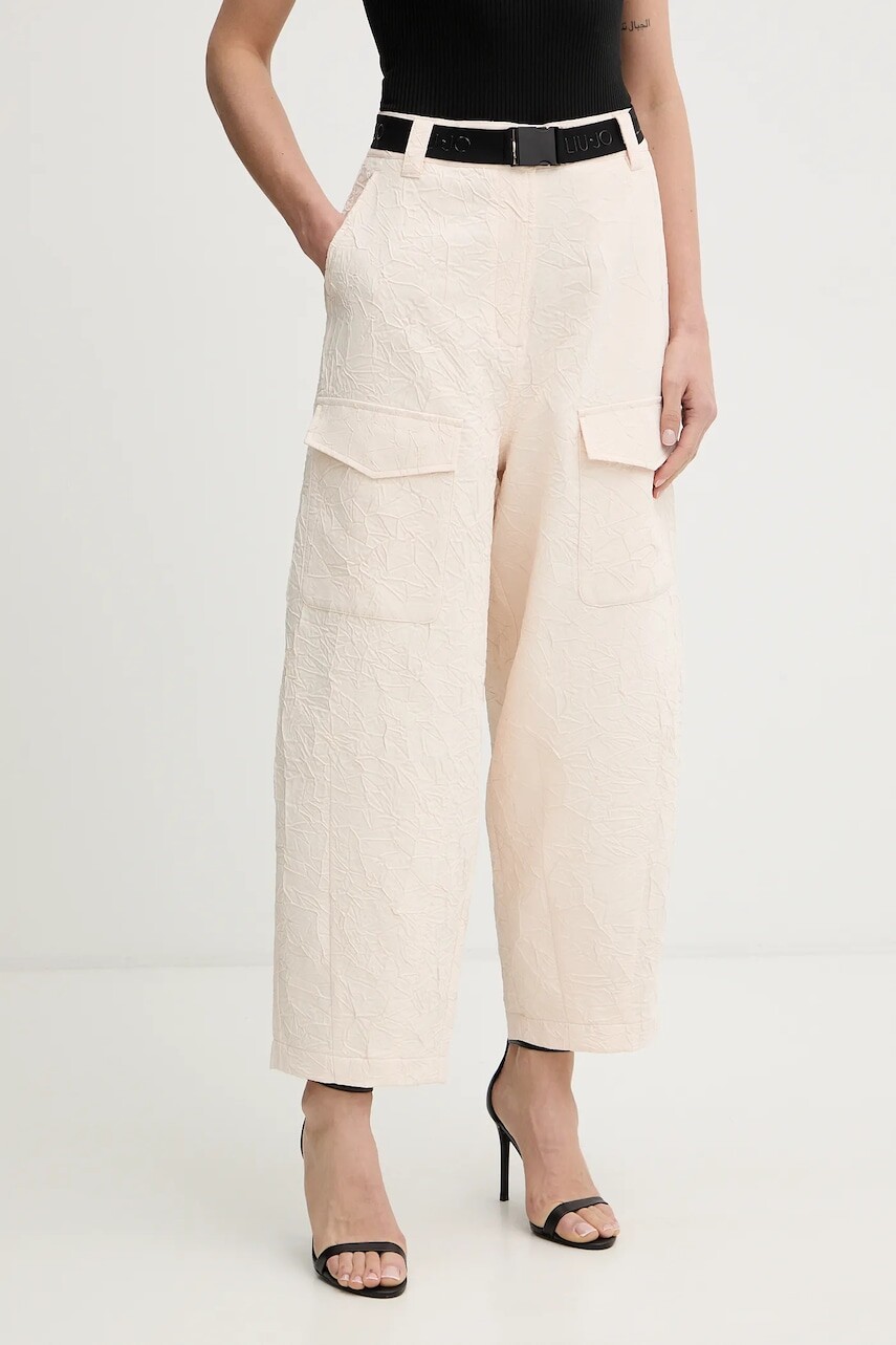 Nohavice Liu Jo béžová farba, rovný strih, vysoký pás, TA6179 TS118