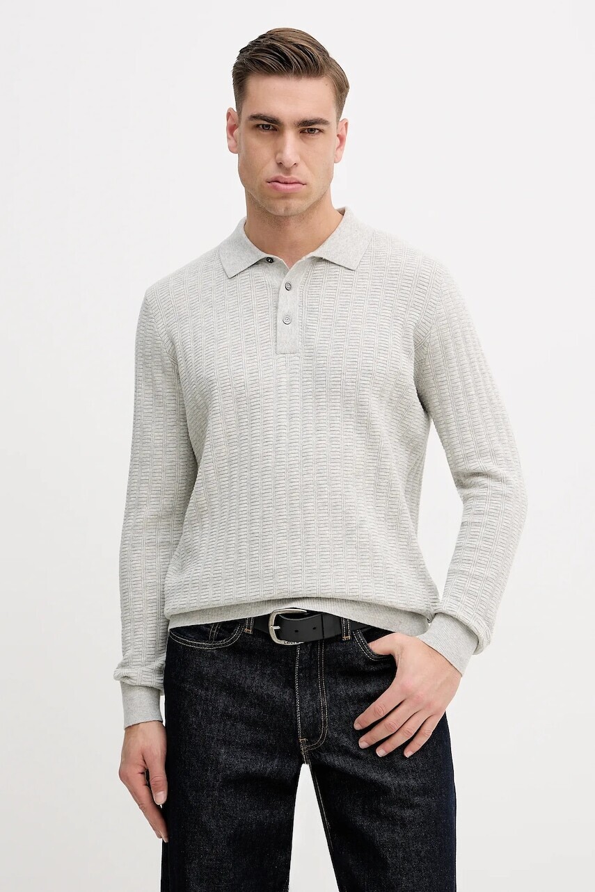 Sveter s prímesou vlny Barbour Smeaton šedá farba, ľahký, MKN1704