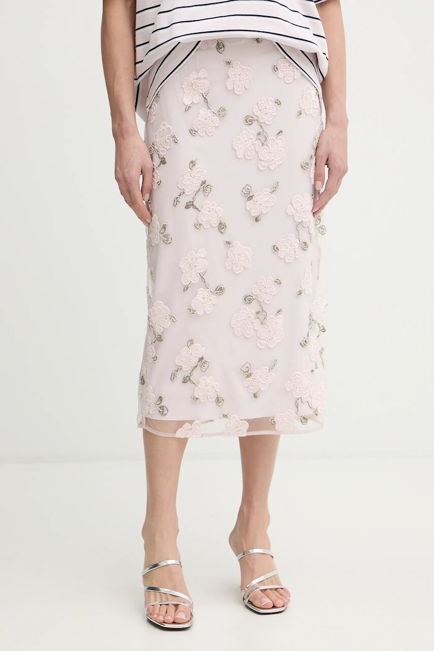 Sukňa Rotate ružová farba, midi, puzdrová, 1153623077