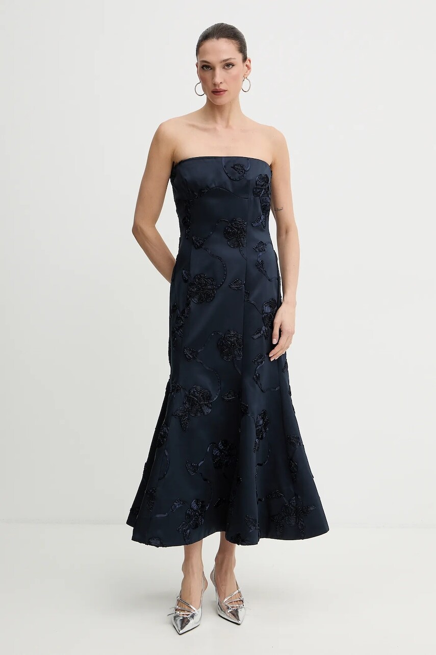 Šaty Rotate tmavomodrá farba, midi, áčkový strih, 1145922318