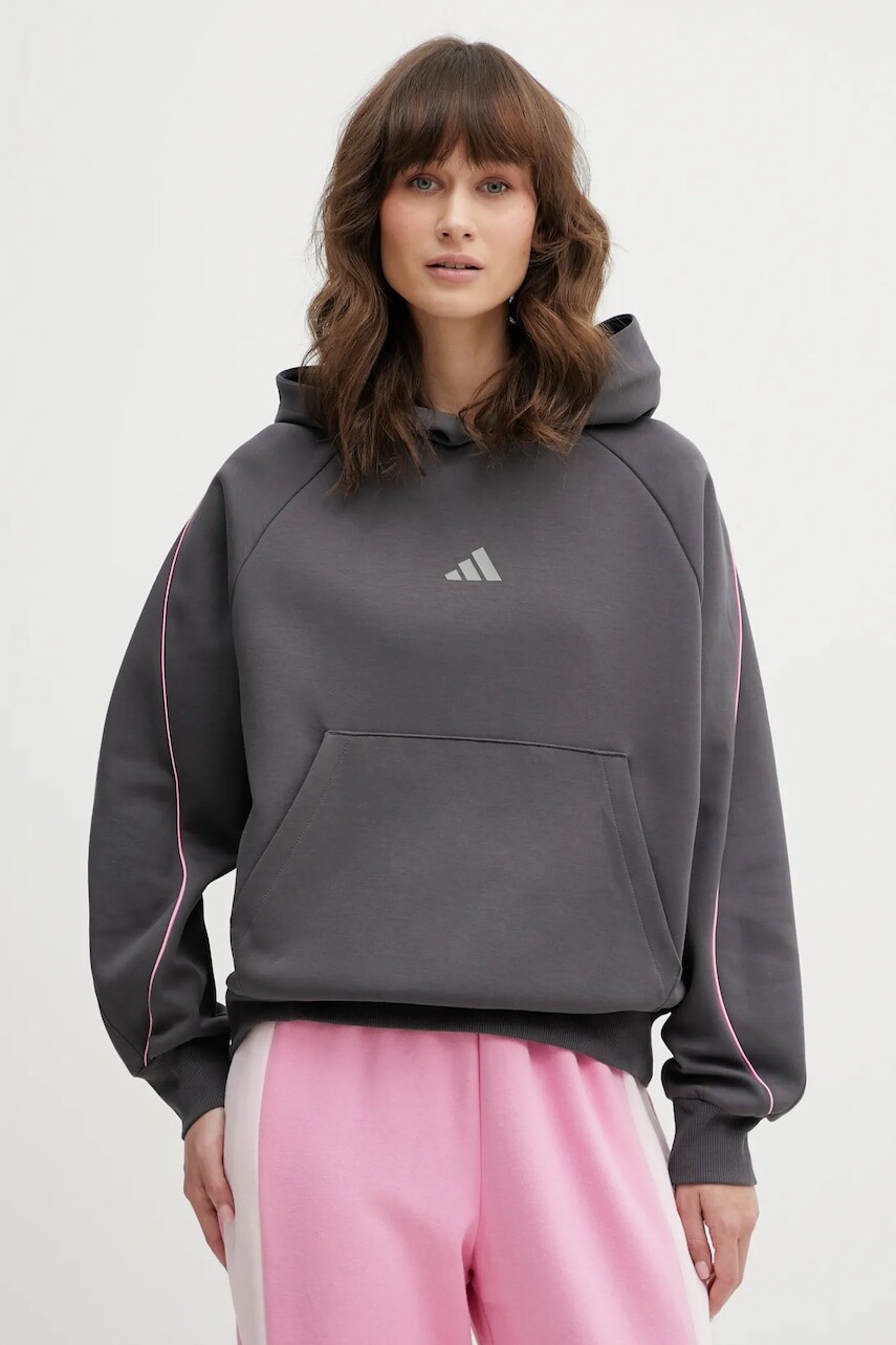 Mikina adidas Stadium šedá farba, s kapucňou, jednofarebná, KB4959