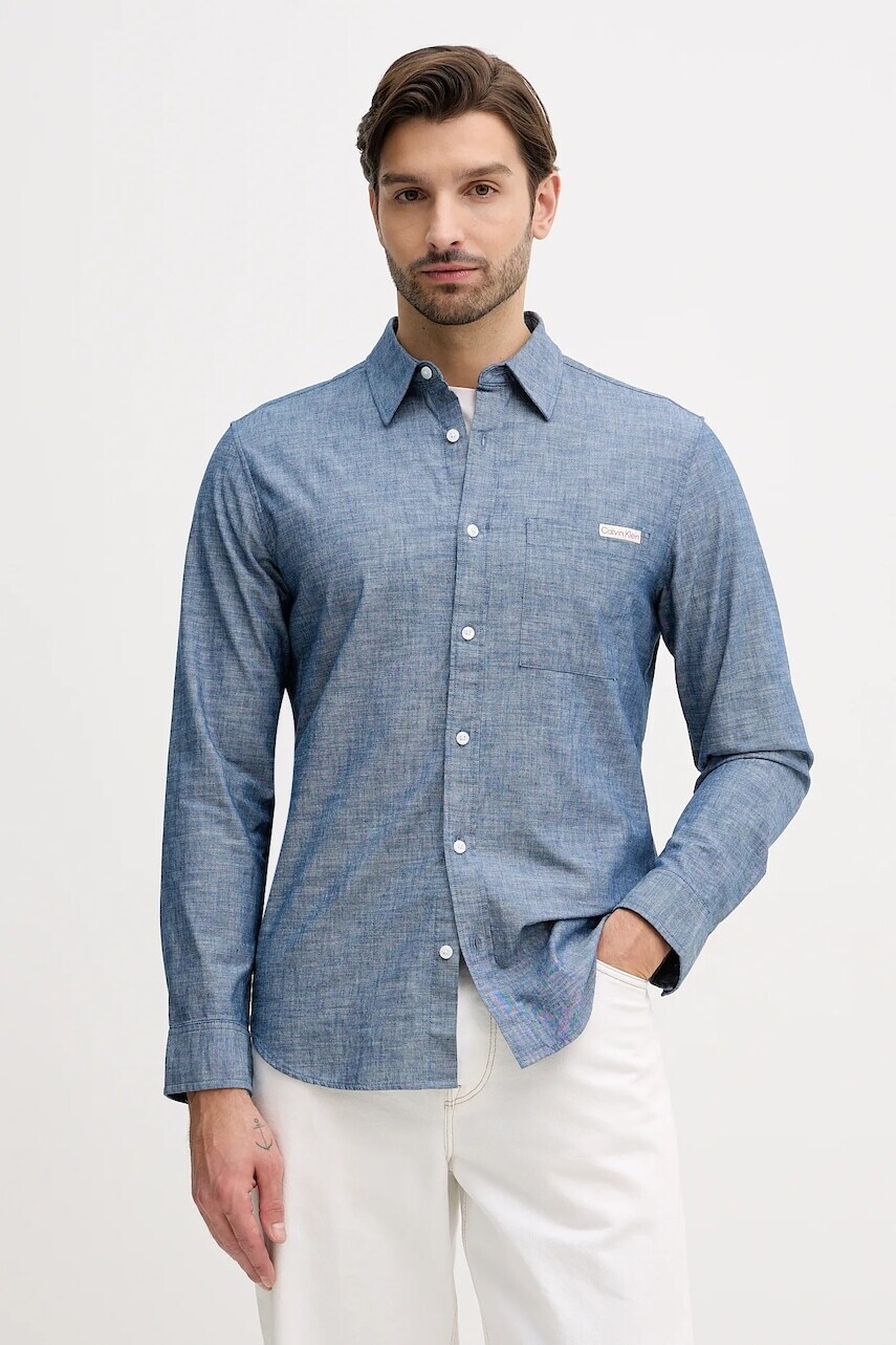 Bavlnená košeľa Calvin Klein Jeans modrá farba, regular, s klasickým golierom, LV04RF109G