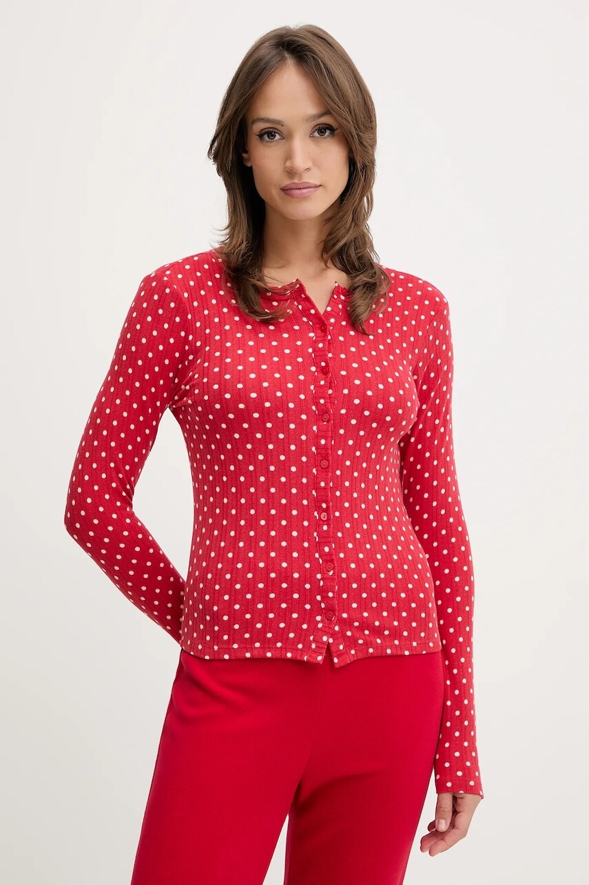 Pyžamové tričko s dlhým rukávom Abercrombie & Fitch červená farba, KI146-5107-500