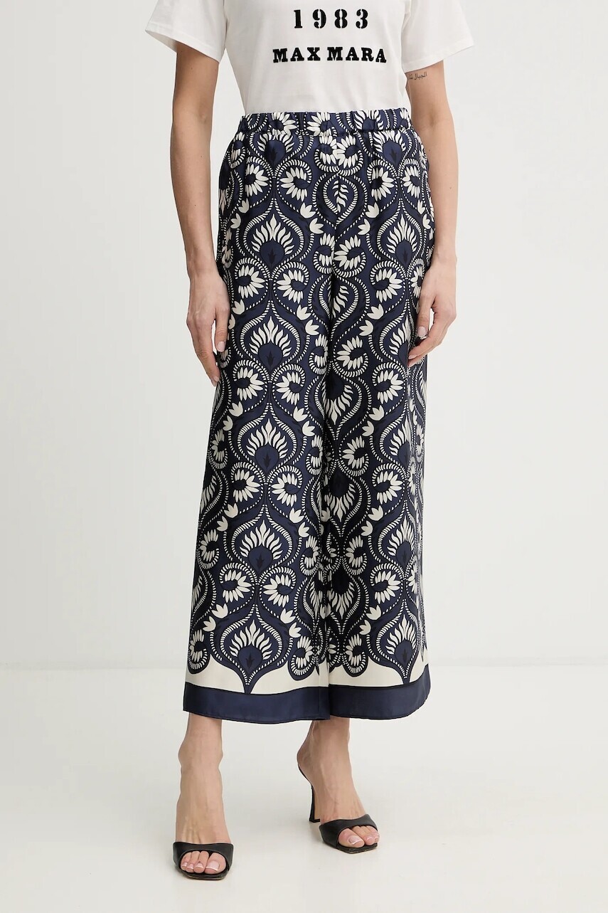 Hodvábne nohavice Weekend Max Mara OTTICO tmavomodrá farba, rovný strih, vysoký pás, 2615131011600