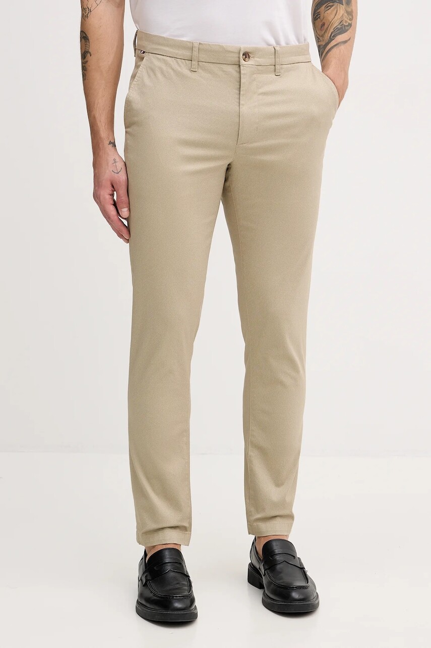 Nohavice Tommy Hilfiger béžová farba, priliehavé, MW0MW41924