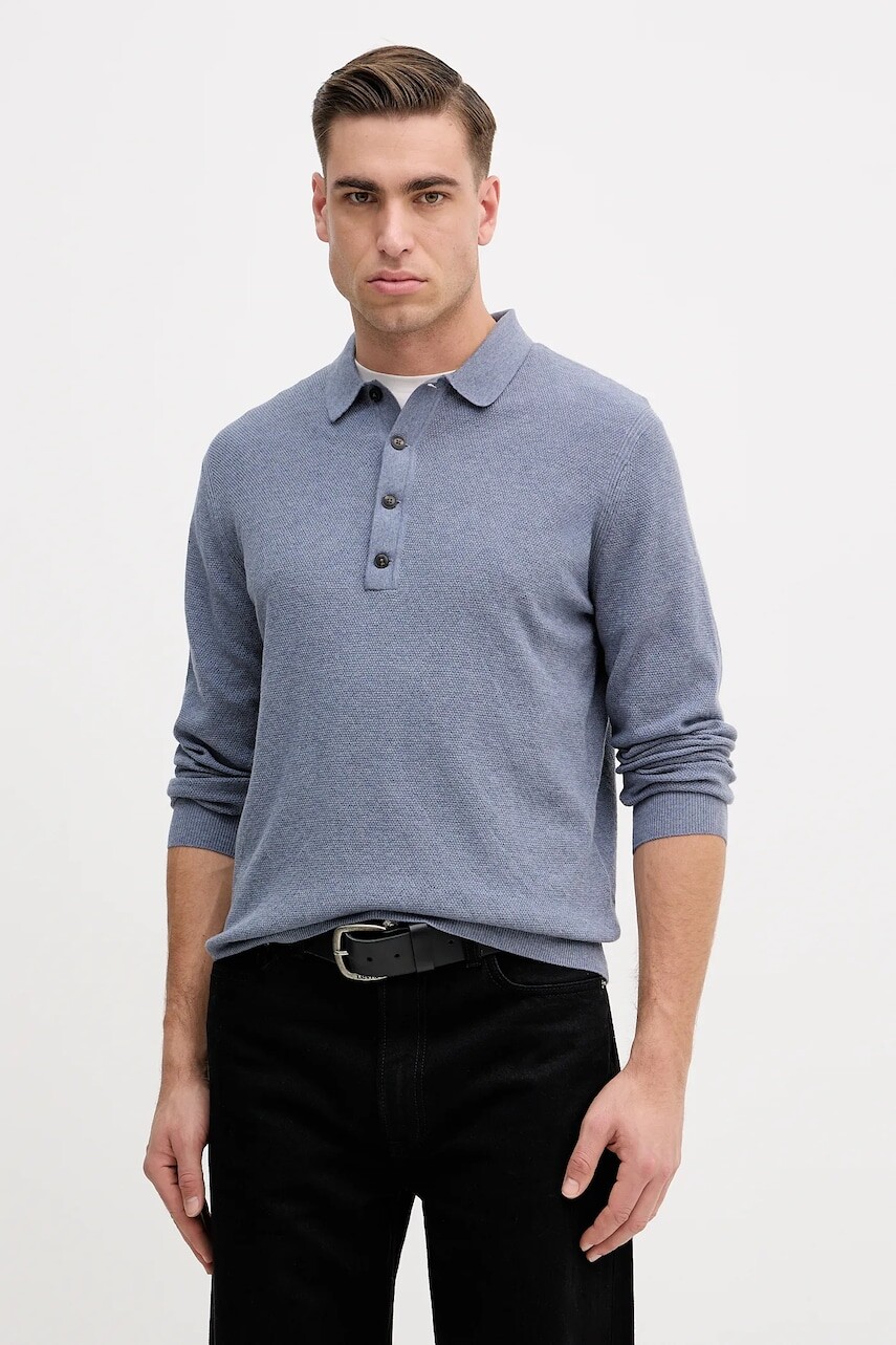 Sveter s prímesou vlny Hackett London modrá farba, ľahký, HM7000112