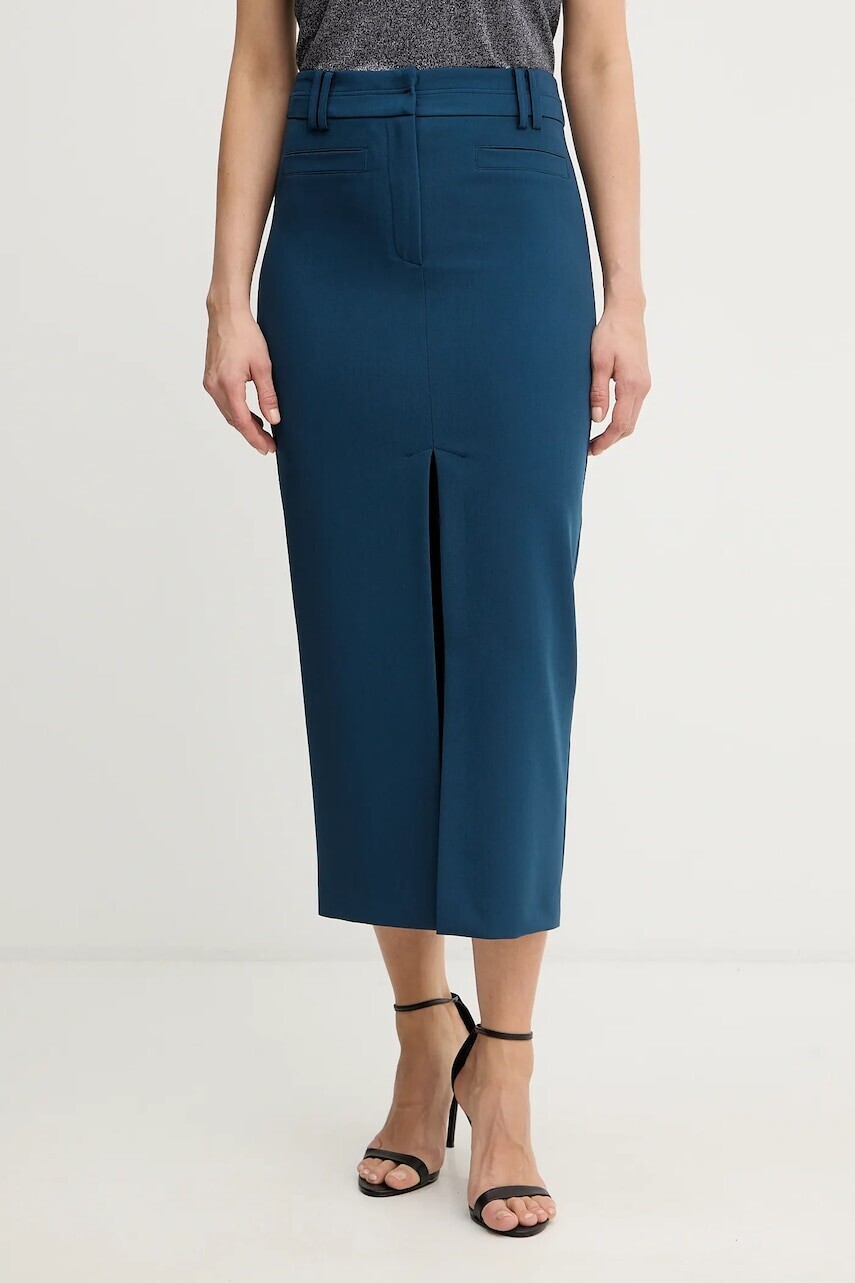 Sukňa Patrizia Pepe modrá farba, midi, rovný strih, 8G0515 A498