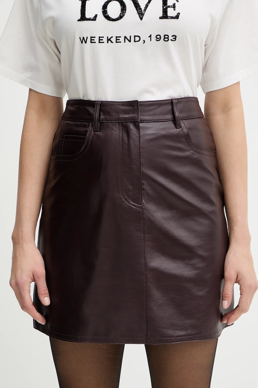 Kožená sukňa Weekend Max Mara ONCIA bordová farba, mini, rovný strih, 2615401011600