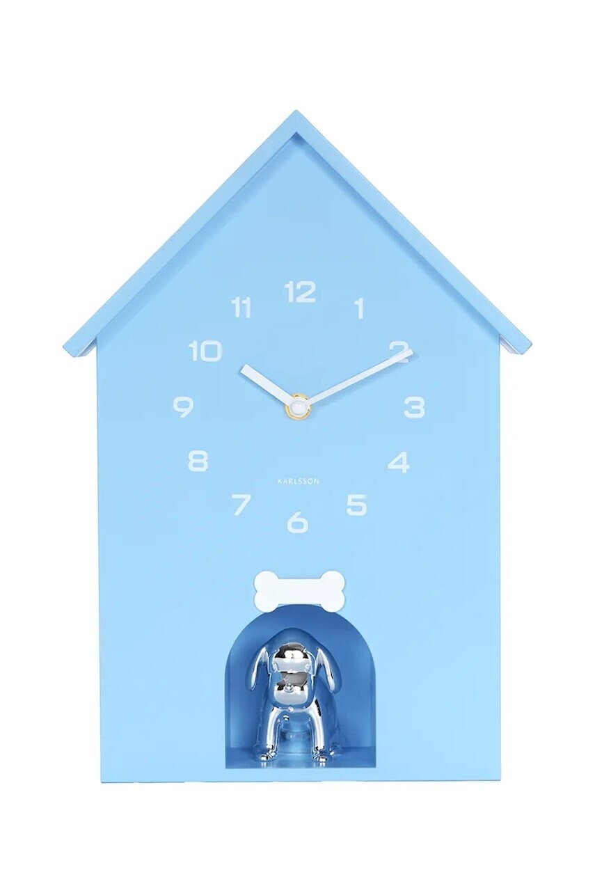 Nástenné hodiny so zvukom Karlsson Dog House 36,5 x 26,5 cm modrá farba