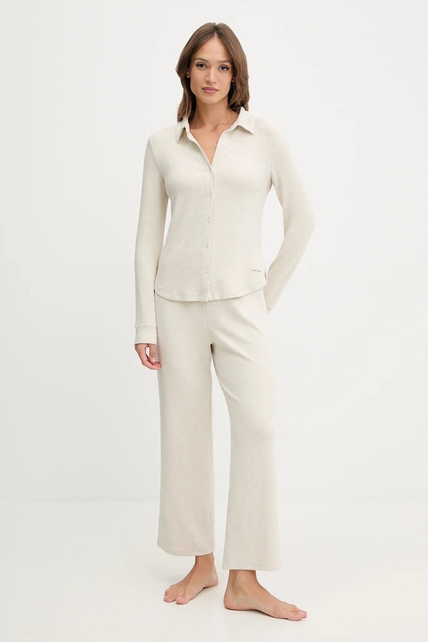 Pyžamo Calvin Klein Underwear dámske, béžová farba, LV00QS7582