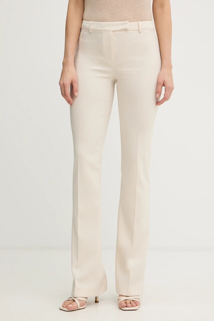 Nohavice Patrizia Pepe béžová farba, priliehavé, vysoký pás, 8P0781 A6F5