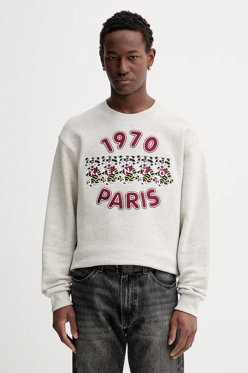 Bavlnená mikina Kenzo šedá farba, s nášivkou, FG55SW2064MJ