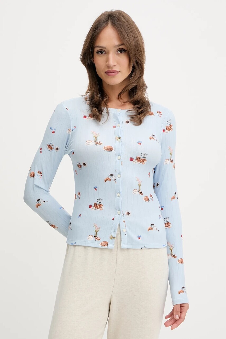 Pyžamové tričko s dlhým rukávom Abercrombie & Fitch modrá farba, KI146-5108-111