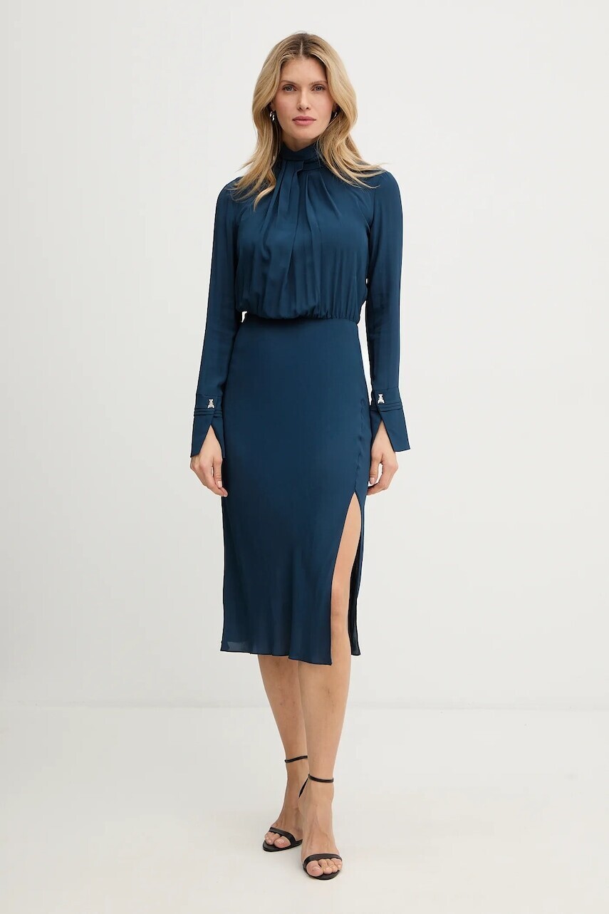Viskózové šaty Patrizia Pepe modrá farba, midi, rovný strih, 8A1623 A8I1