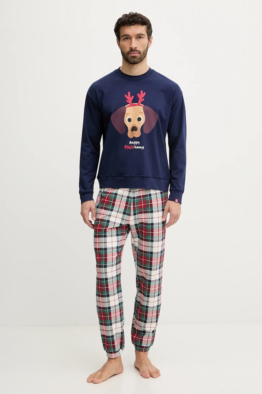 Pyžamo United Colors of Benetton pánske, tmavomodrá farba, vzorované, 3DKE4P034