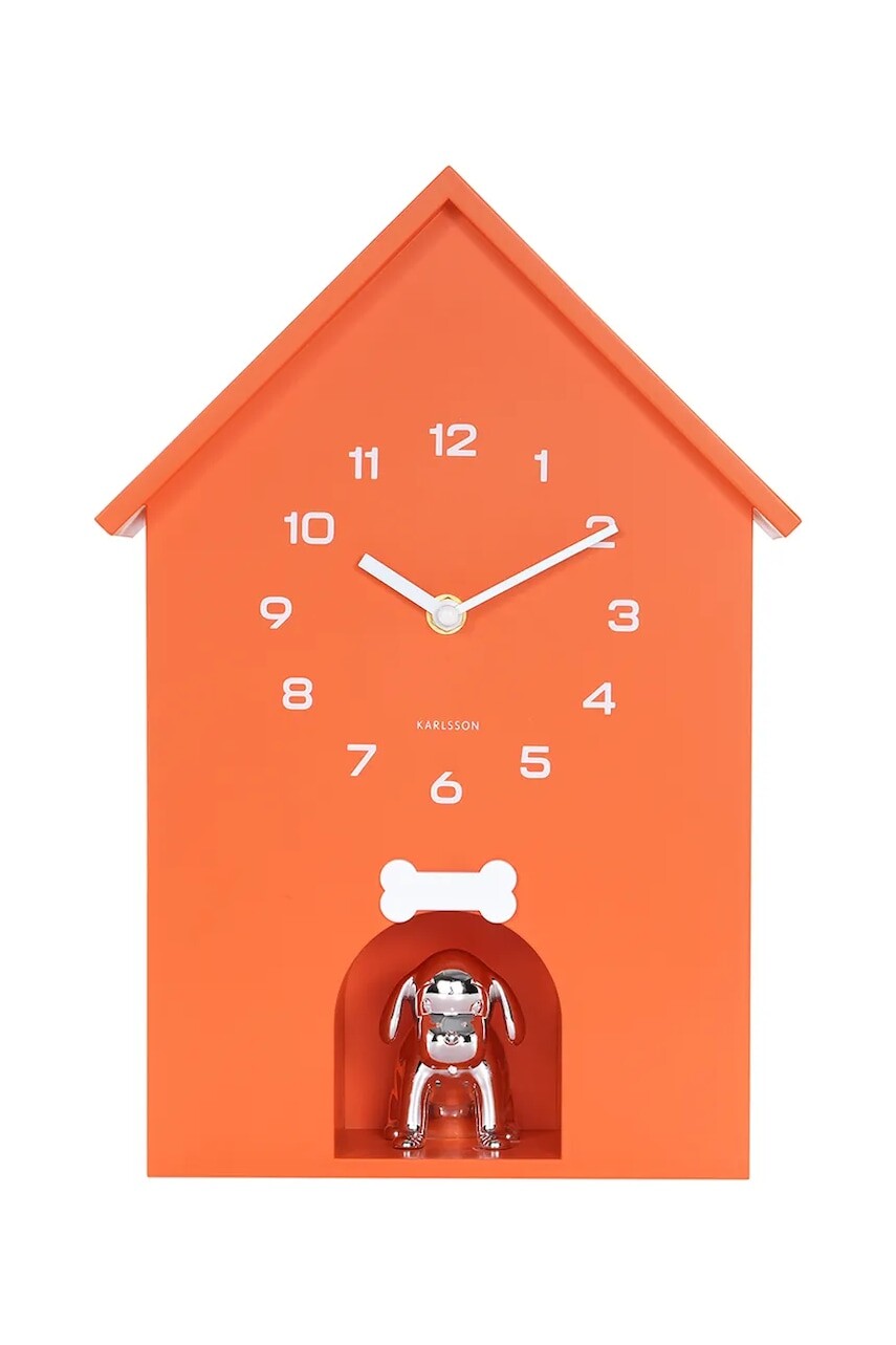 Nástenné hodiny so zvukom Karlsson Dog House 36,5 x 26,5 cm oranžová farba