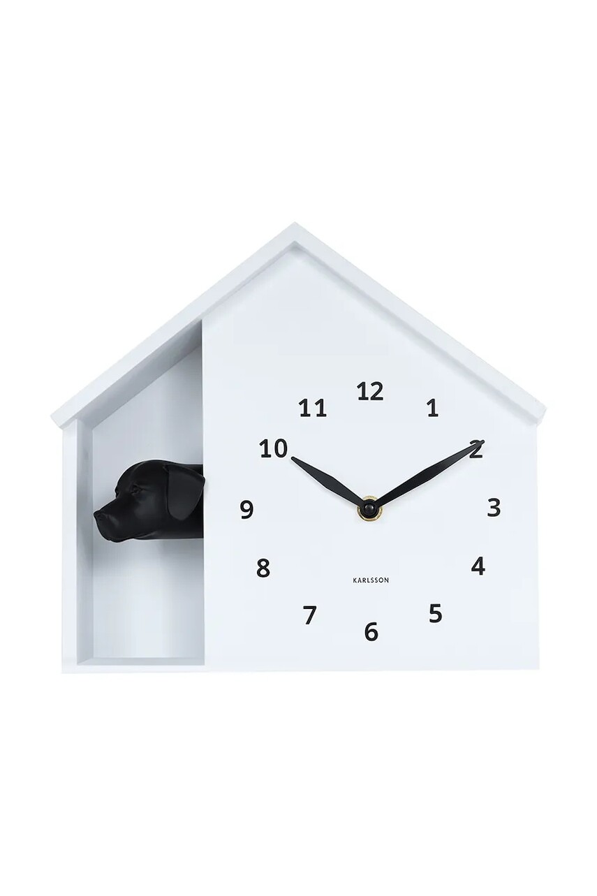Nástenné hodiny so zvukom Karlsson Peeking Doggy 26 x29 cm biela farba