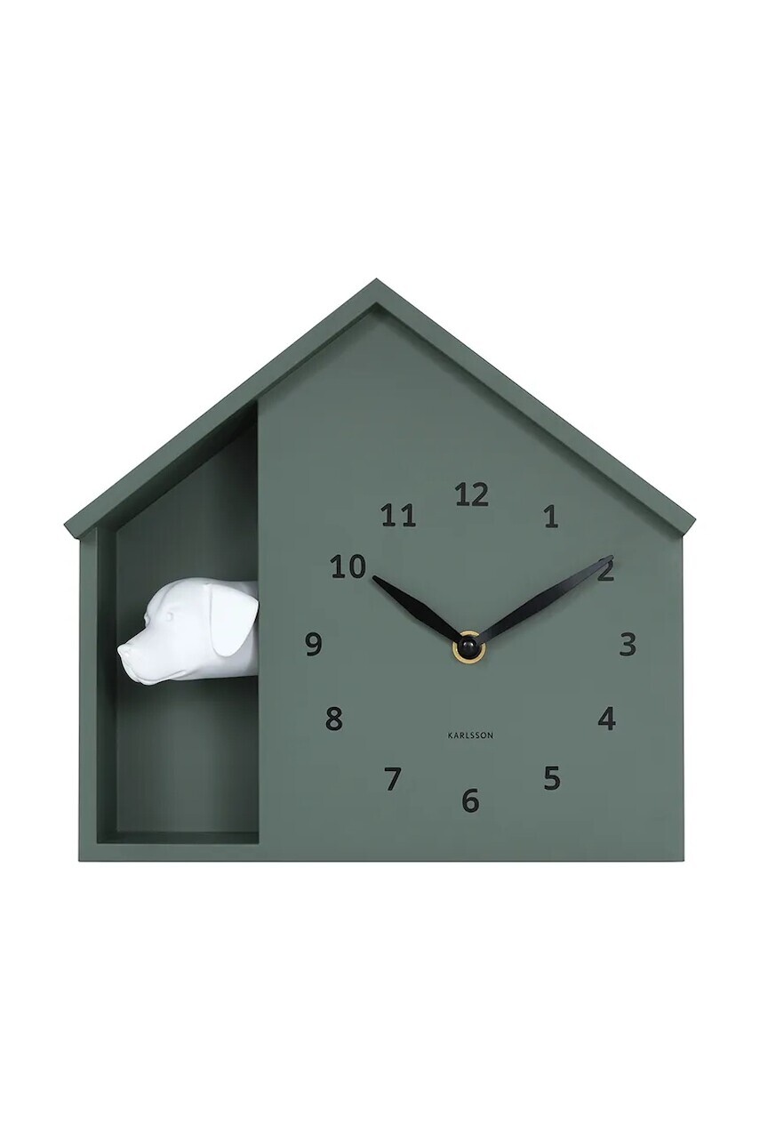 Nástenné hodiny so zvukom Karlsson Peeking Doggy 29 x 26 cm zelená farba