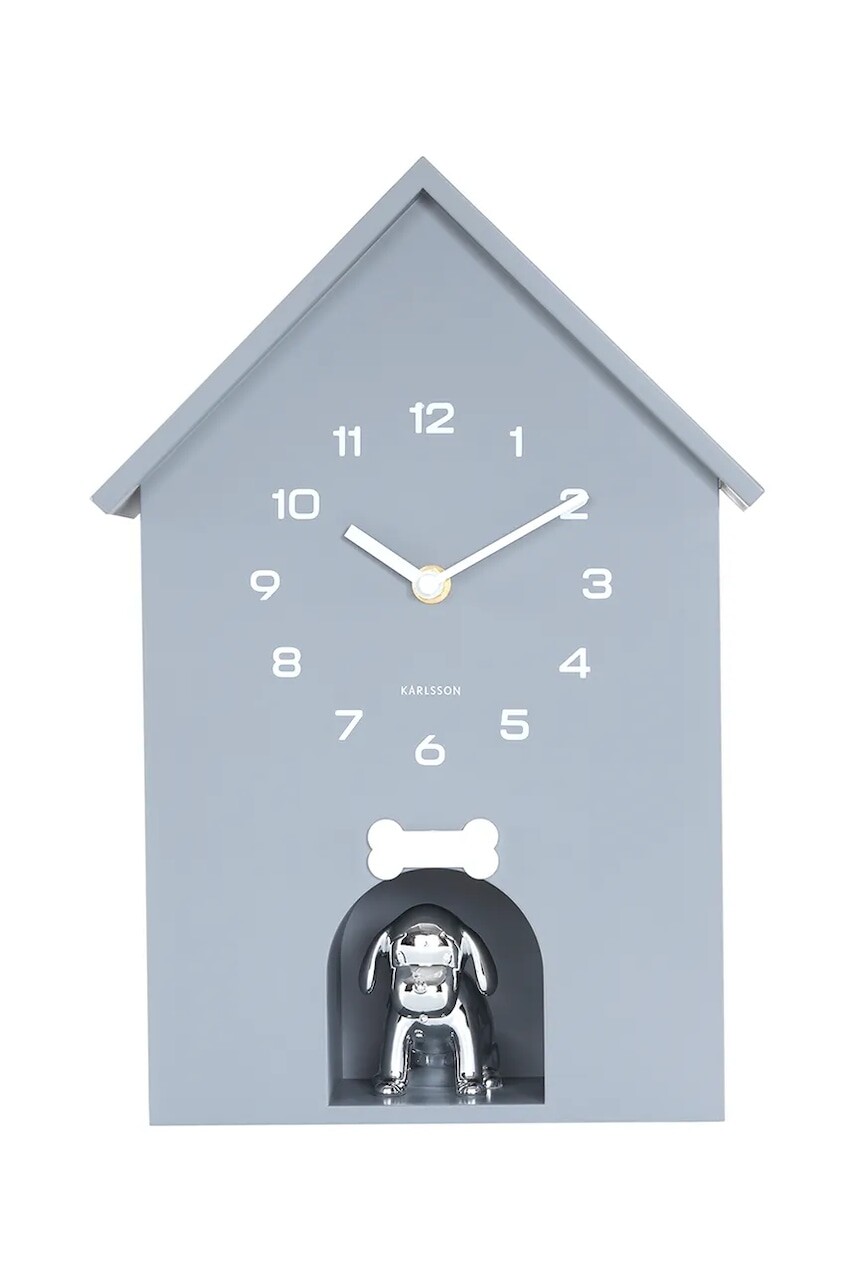 Nástenné hodiny Karlsson Dog House 36,5 cm šedá farba