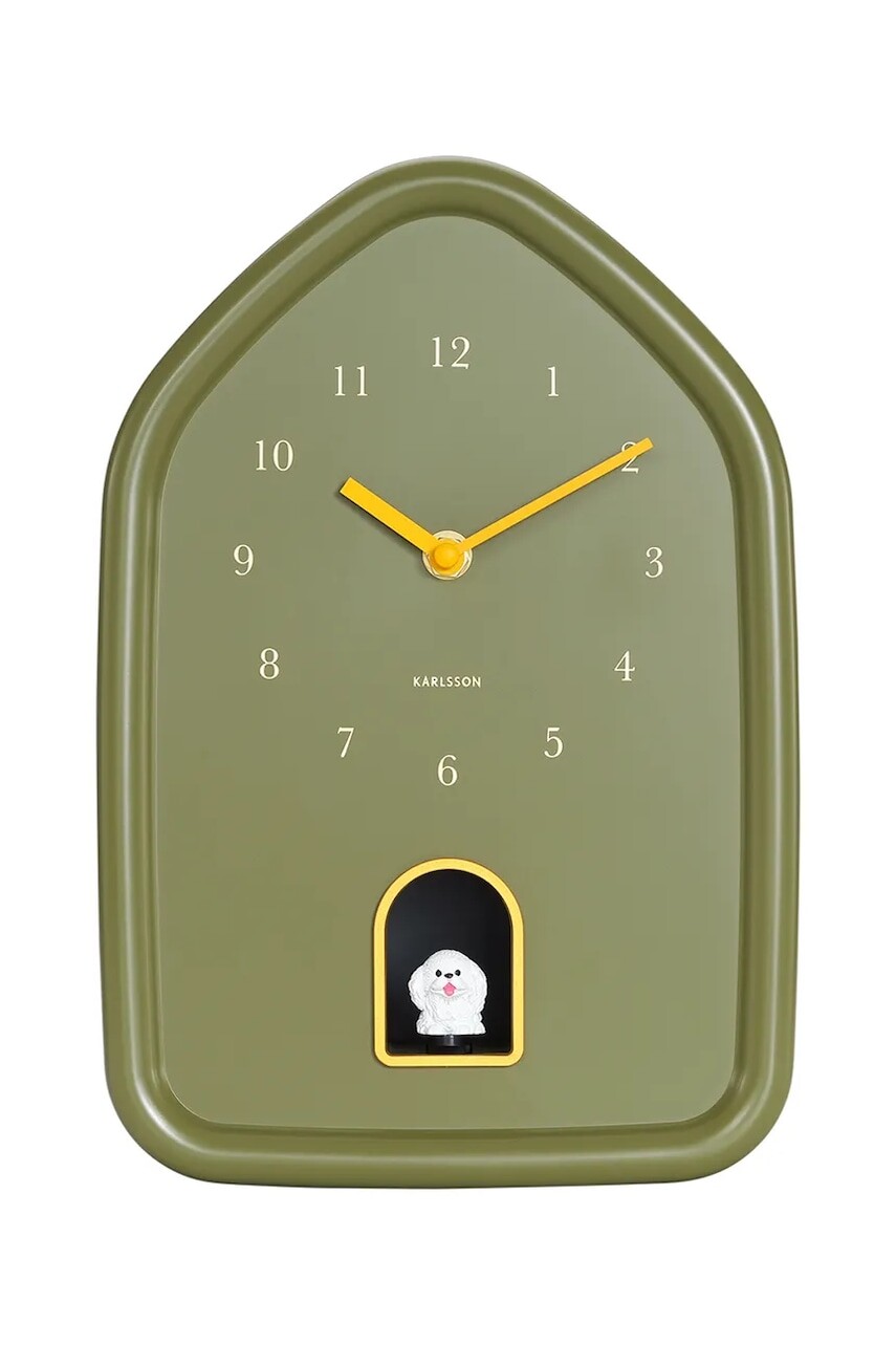 Nástenné hodiny so zvukom Karlsson Modern Doggy 20 x 29 cm zelená farba