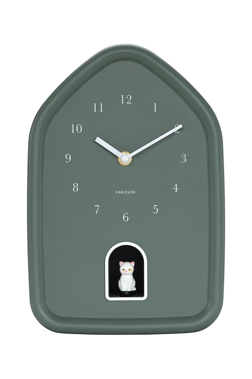 Nástenné hodiny so zvukom Karlsson Modern Kitty 20 x 29 cm zelená farba