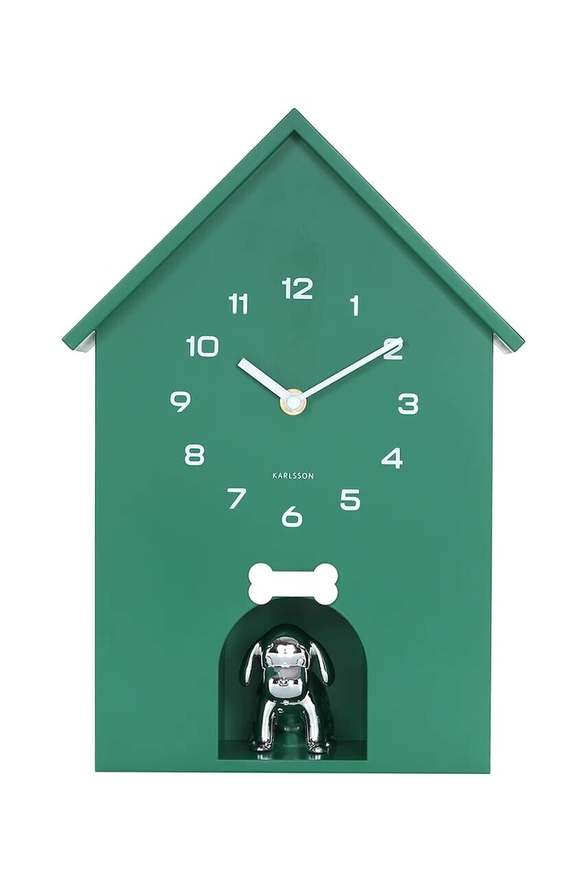 Nástenné hodiny Karlsson Dog House 36,5 cm zelená farba