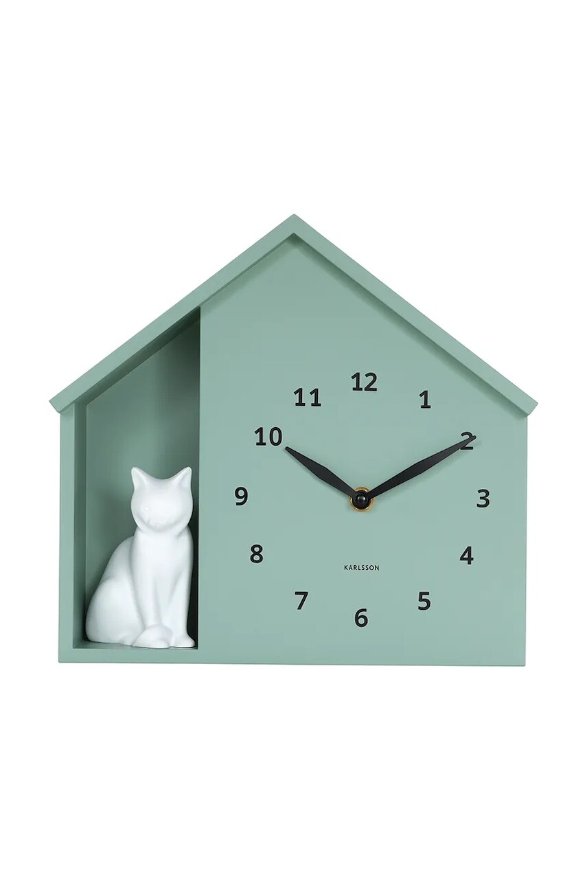Nástenné hodiny so zvukom Karlsson Siting Cat 26 x 29 cm tyrkysová farba