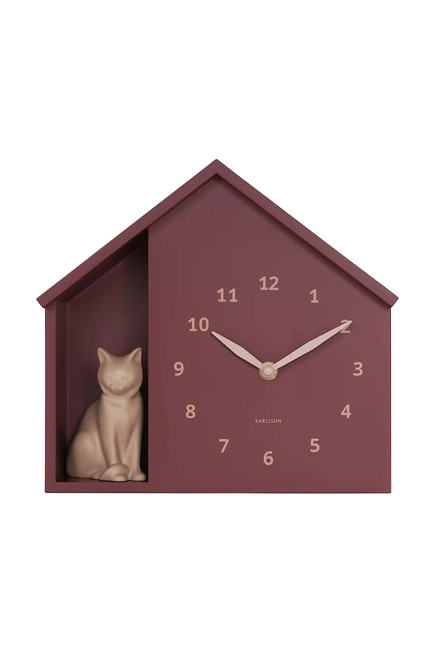 Nástenné hodiny so zvukom Karlsson Siting Cat 26 x 29 cm bordová farba