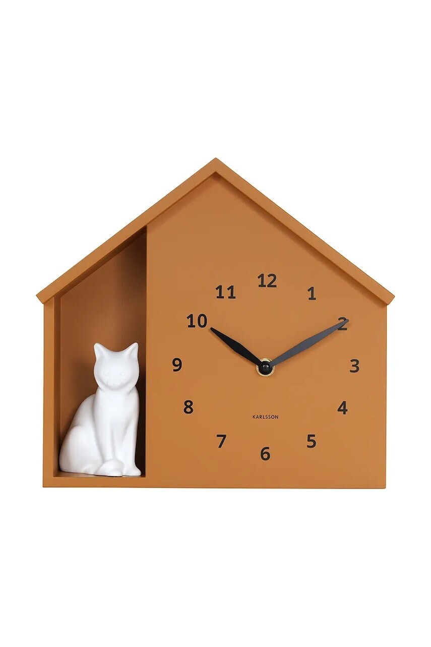 Nástenné hodiny so zvukom Karlsson Siting Cat 29 x 26 cm žltá farba