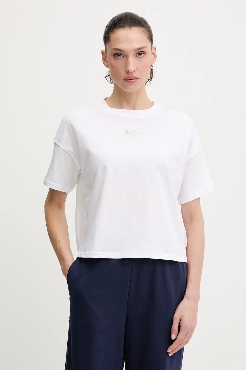 Bavlnené tričko Dkny dámske, biela farba, DP6T1662