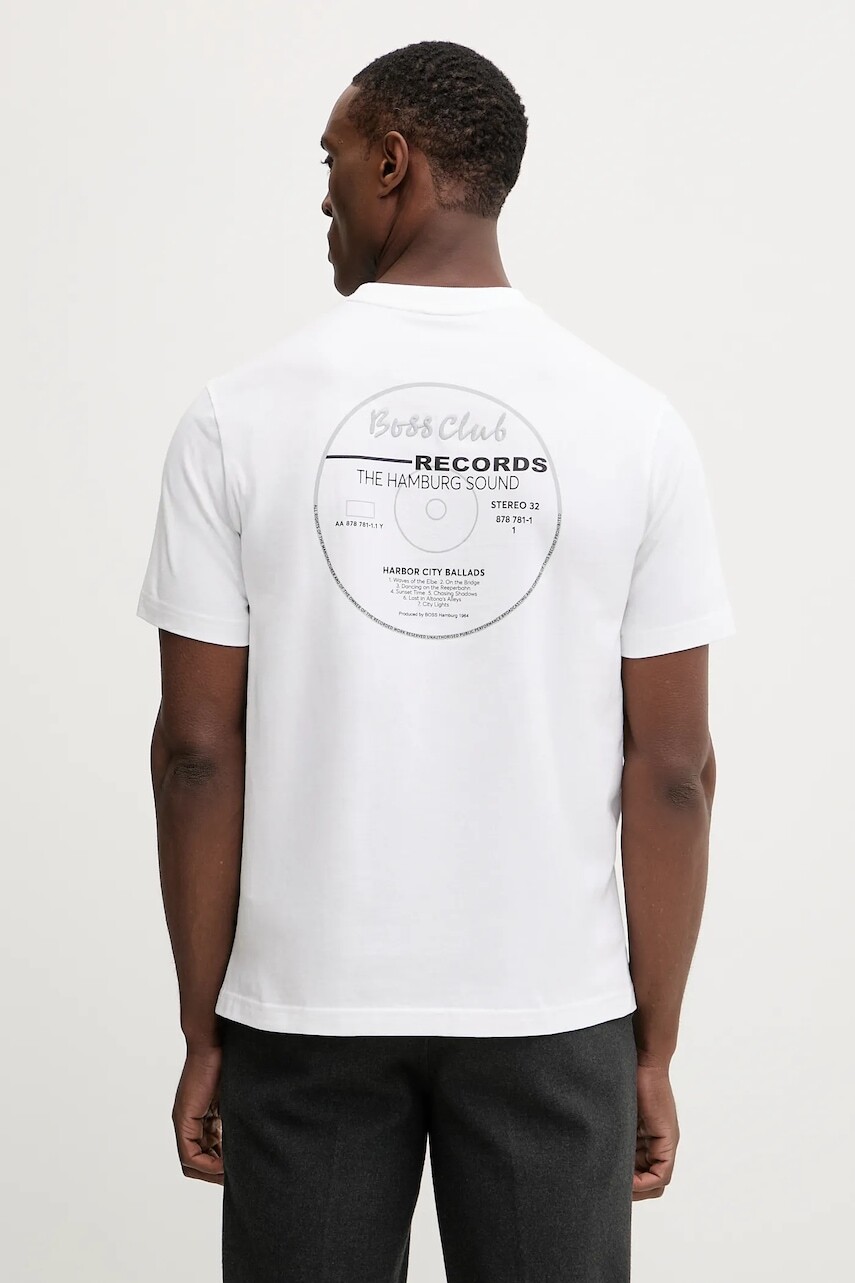 Bavlnené tričko BOSS Orange Te_BossClub pánske, biela farba, s potlačou, 50556033