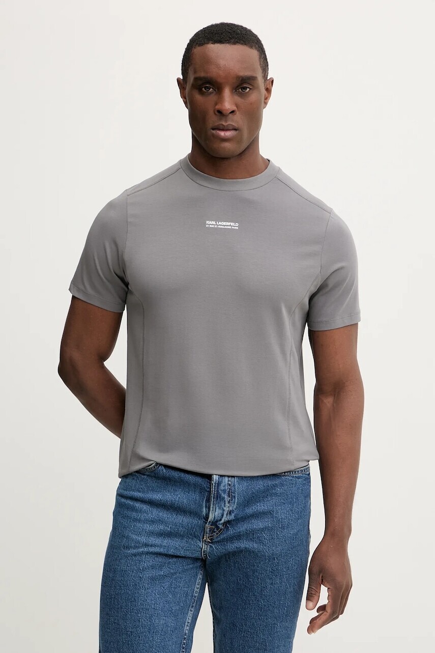 Tričko Karl Lagerfeld pánske, šedá farba, jednofarebné, 561221.755042