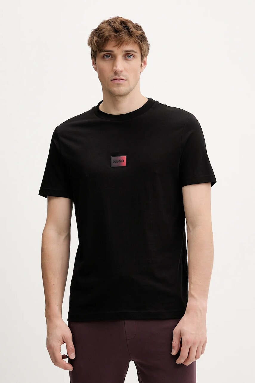 Bavlnené tričko HUGO Danotie pánske, čierna farba, s potlačou, 50553124