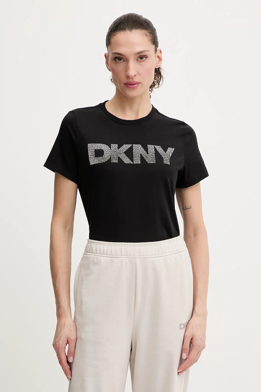 Bavlnené tričko Dkny dámske, čierna farba, DP6T1557