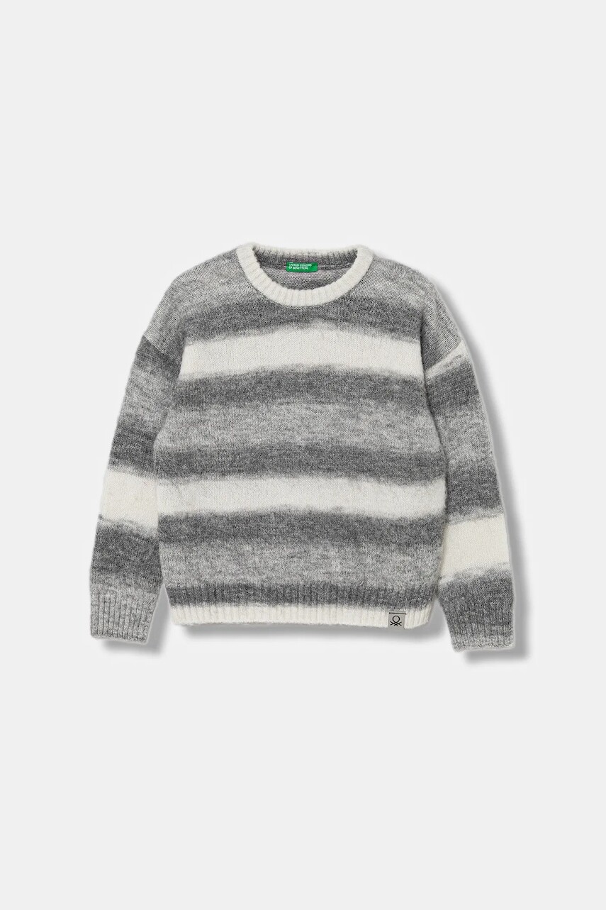 Detský sveter s prímesou vlny United Colors of Benetton šedá farba, 16PWQ109T