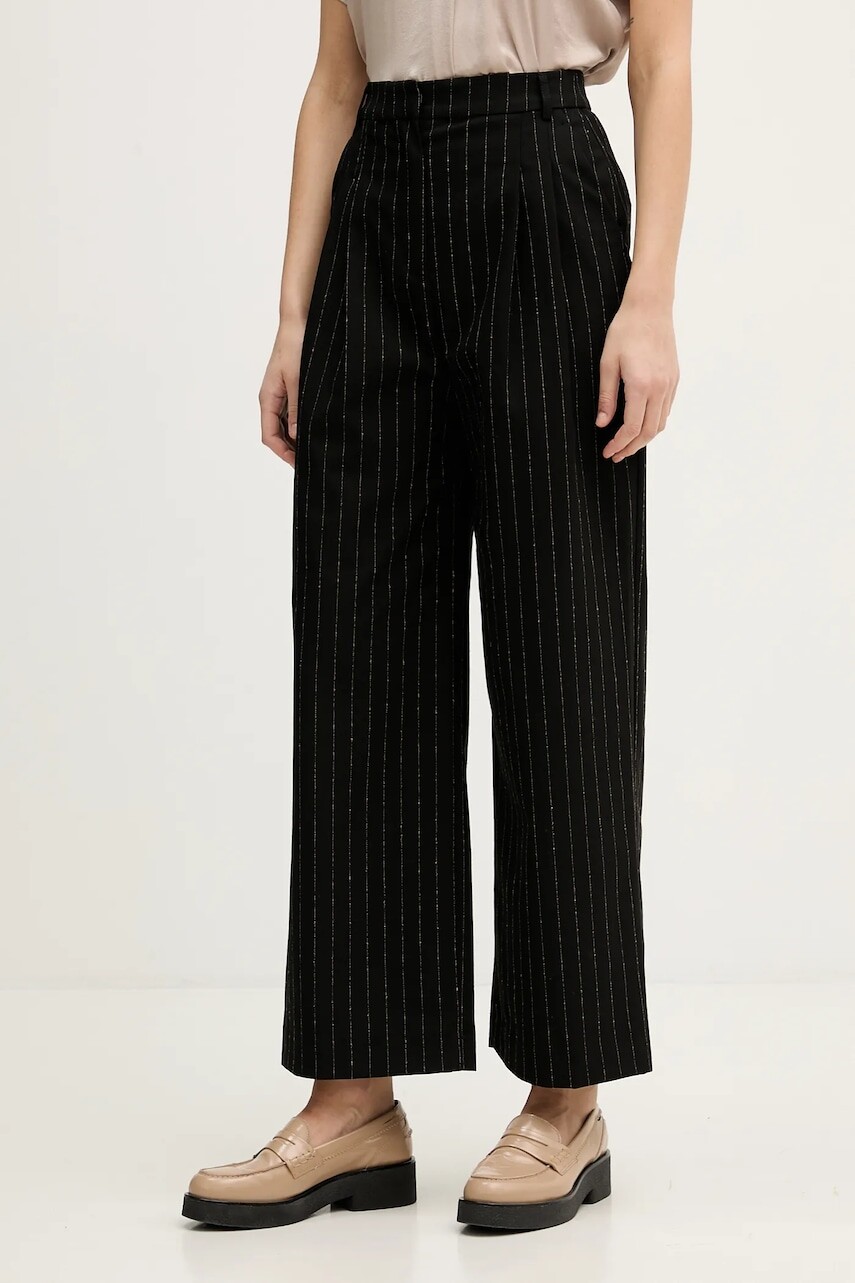 Nohavice United Colors of Benetton čierna farba, rovný strih, vysoký pás, 4TUDDF0AF