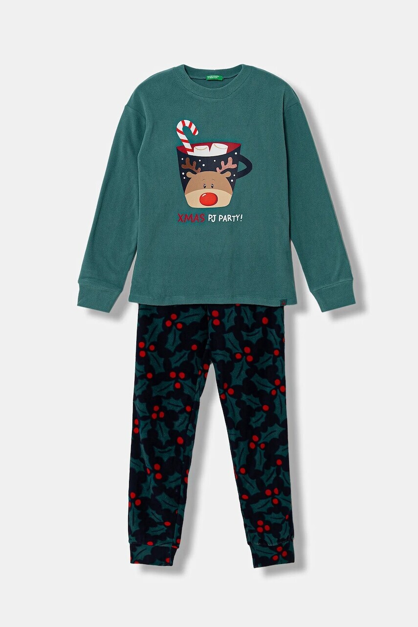 Detské pyžamo United Colors of Benetton zelená farba, vzorované, 3I470P09H