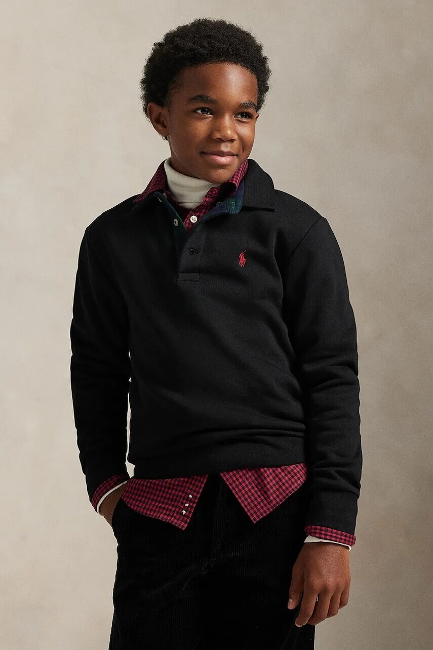Detská bavlnená košeľa s dlhým rukávom Polo Ralph Lauren čierna farba, jednofarebná, 323981312002