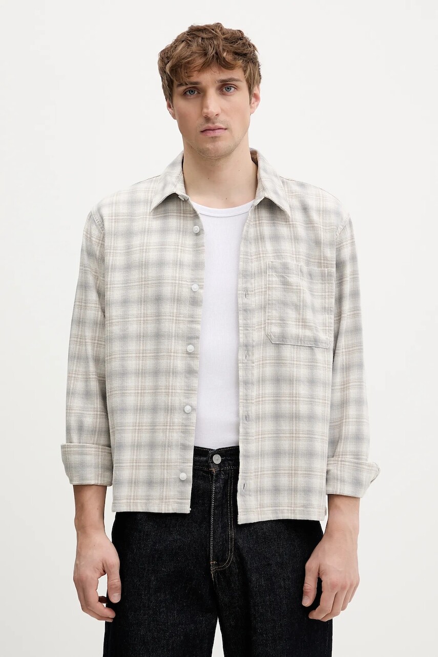 Bavlnená košeľa Hollister Co. béžová farba, voľný strih, s klasickým golierom, KI325-5249-108