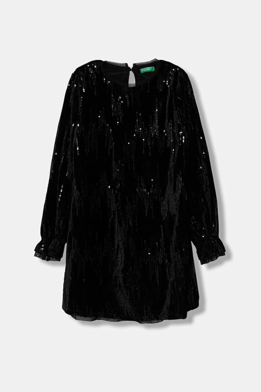 Dievčenské šaty United Colors of Benetton čierna farba, mini, áčkový strih, 4OZGCV03P