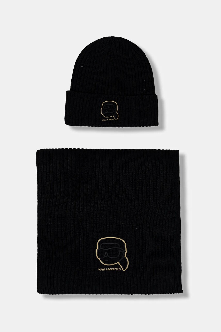 Čiapka a šál Karl Lagerfeld čierna farba, 561309.805700