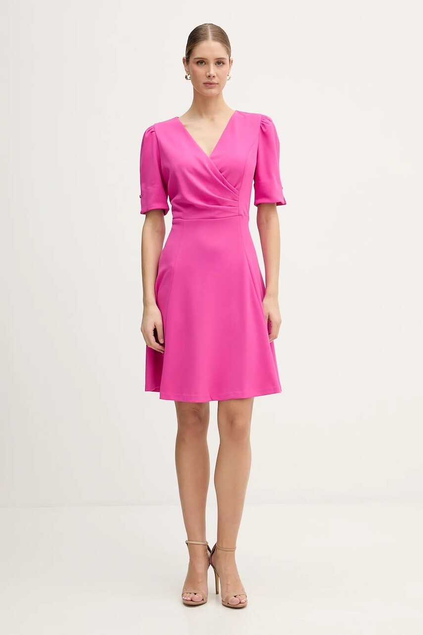 Šaty Dkny fialová farba, mini, áčkový strih, DD6A127A