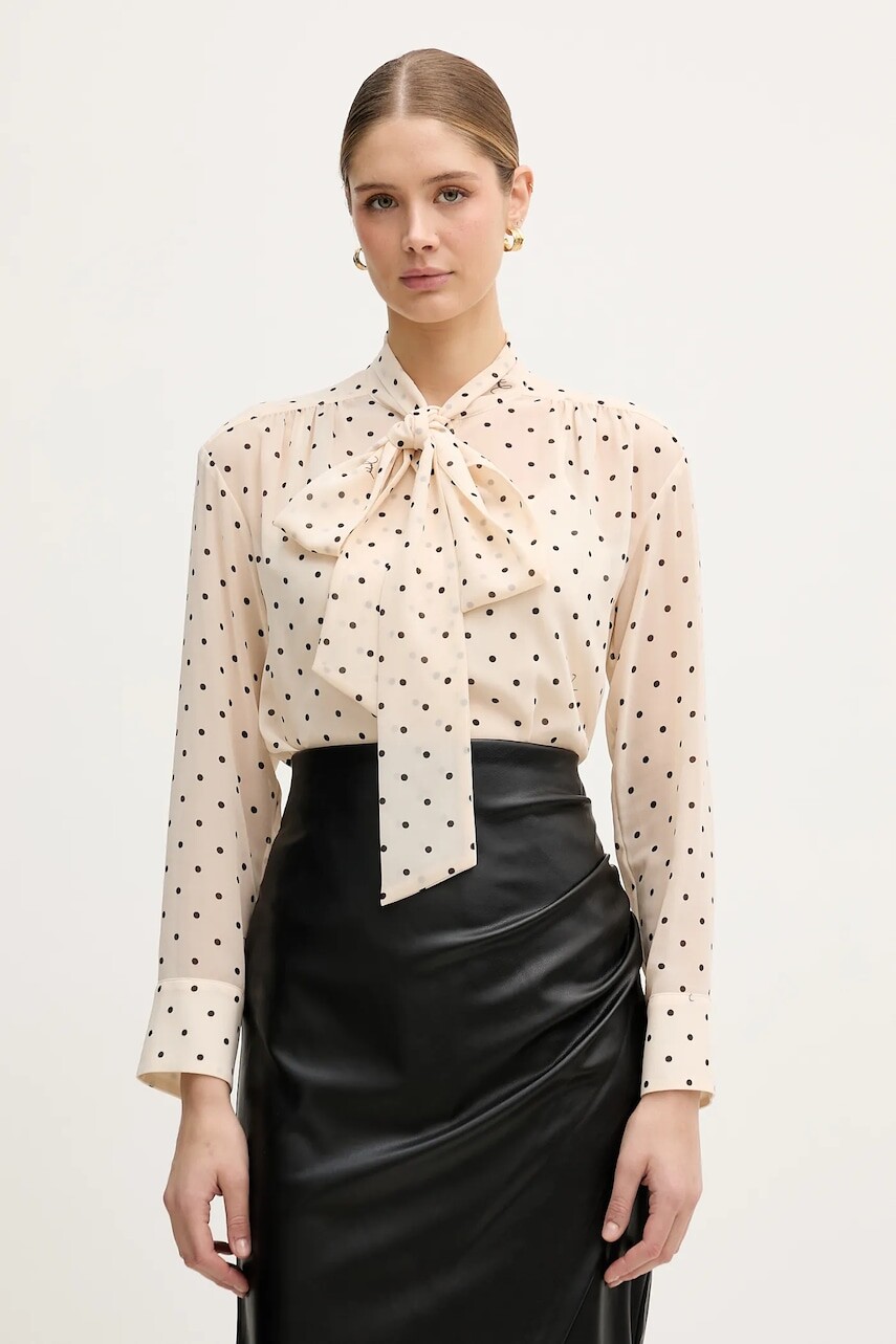 Košeľa Joop! béžová farba, regular, s viazaním vo výstrihu, 30100464