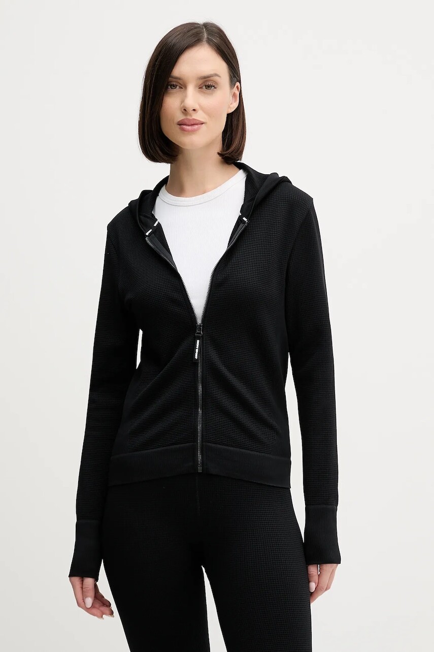 Mikina Dkny čierna farba, s kapucňou, jednofarebná, DP6J9678