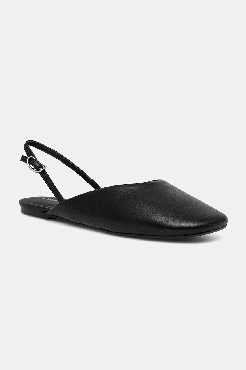 Kožené balerínky Calvin Klein OBLIQUE BALLERINA SLINGBACK LTH čierna farba, s otvorenou pätou, HW0HW02852