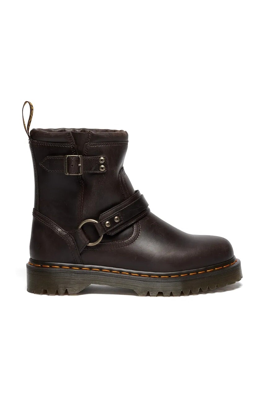 Kožené členkové topánky Dr. Martens Anistone Harness hnedá farba, na plochom podpätku, DM41870200