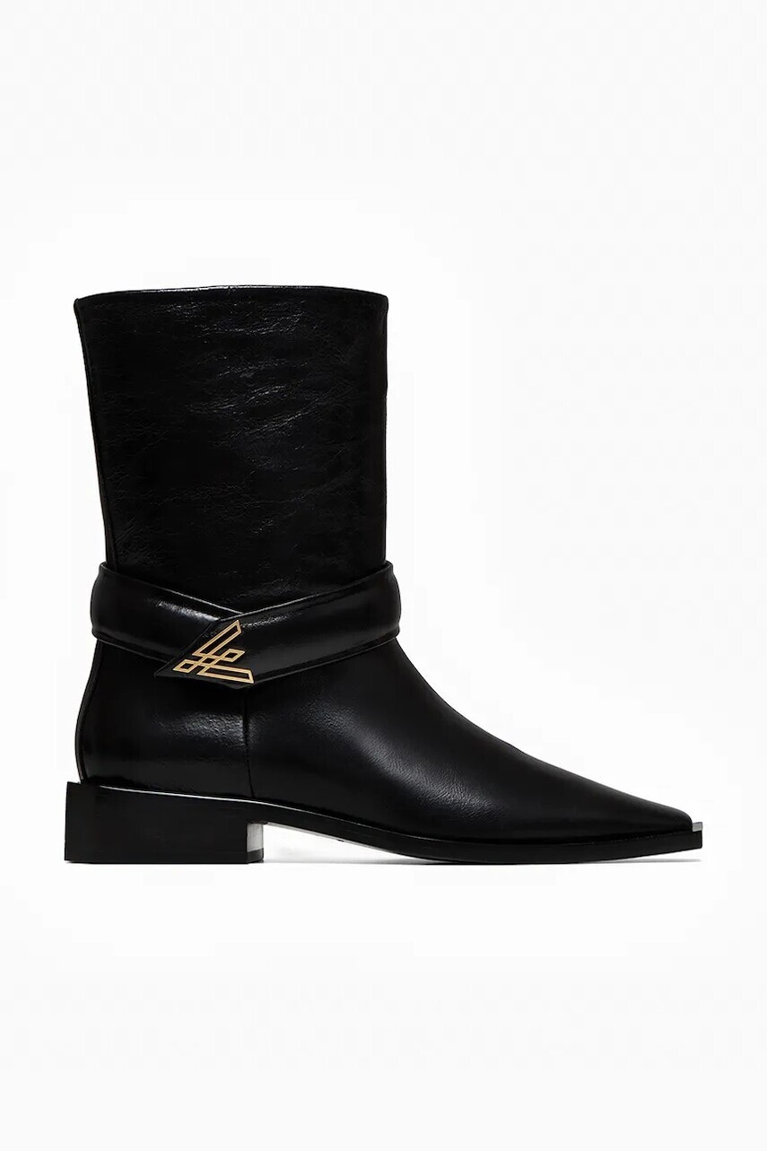 Kožené členkové topánky Vanda Novak ZOEY DEEP BLACK čierna farba, na plochom podpätku