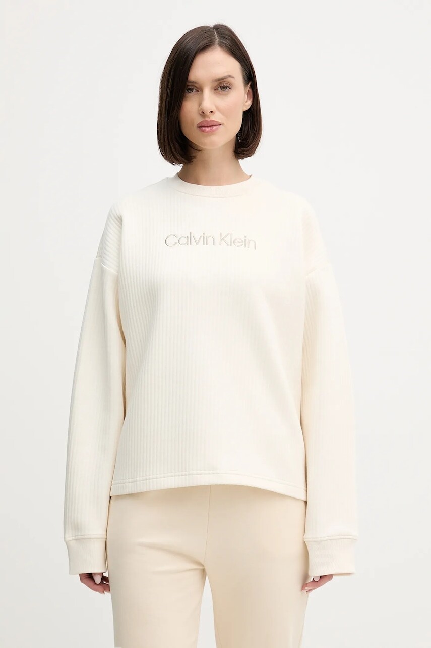 Mikina Calvin Klein Underwear béžová farba, s nášivkou, LV00QS7541